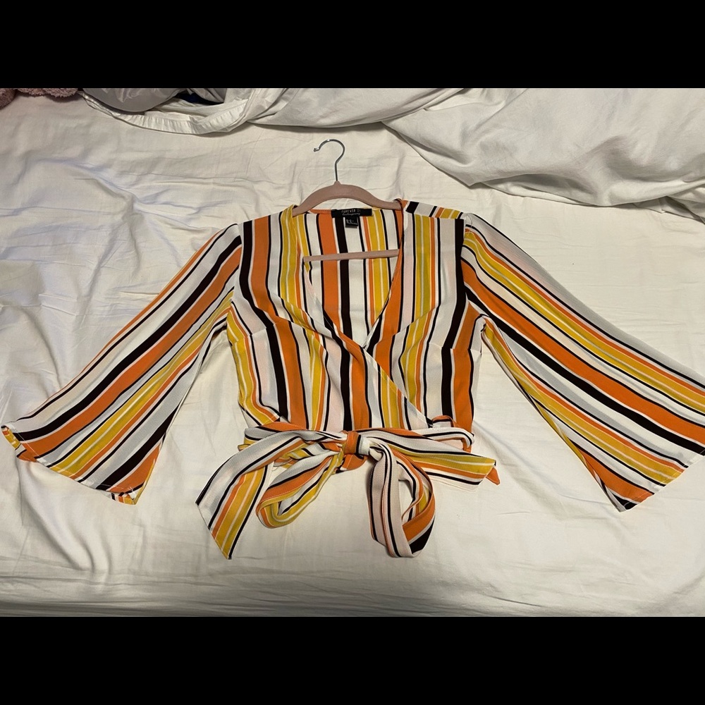 multi-colored flowy crop top with a tie!